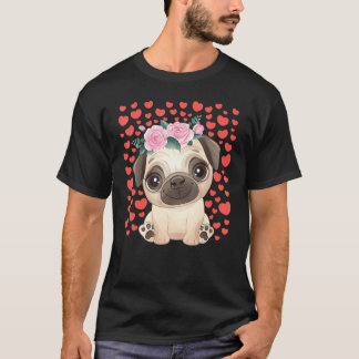 T-shirt Mignon Pug Saint-Valentin Rouge Coeur S Chiens