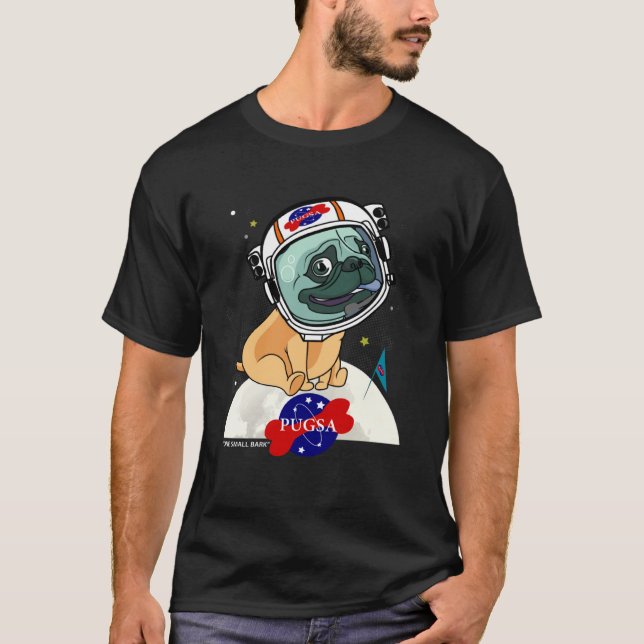T-shirt Mignon PUGSA PUG Astronaute Dans L'espace Helmut   (Devant)