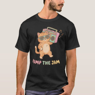 T-shirt Mignon Rétro Chat Boombox Pump The Jam des années