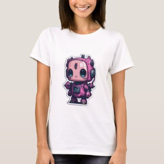 T-shirt mignon robot caricature rose