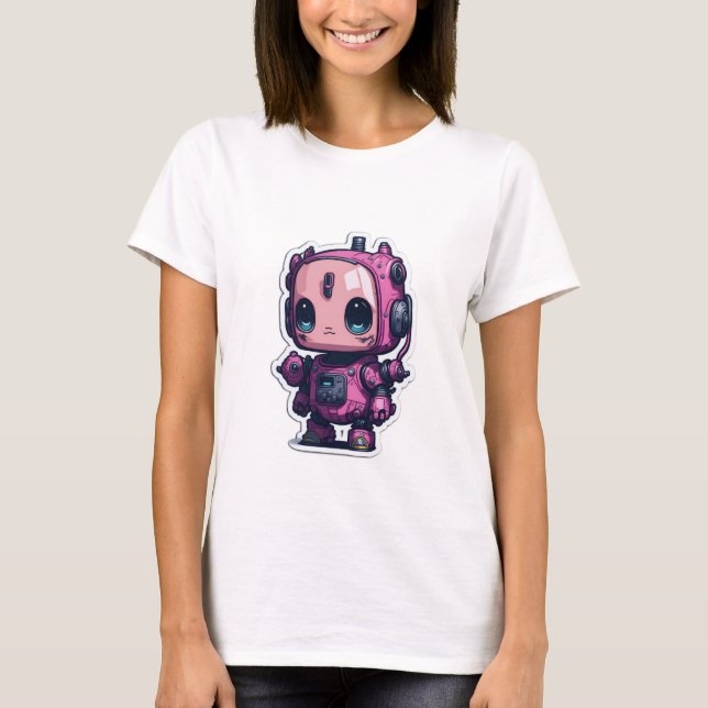 T-shirt mignon robot caricature rose (Devant)