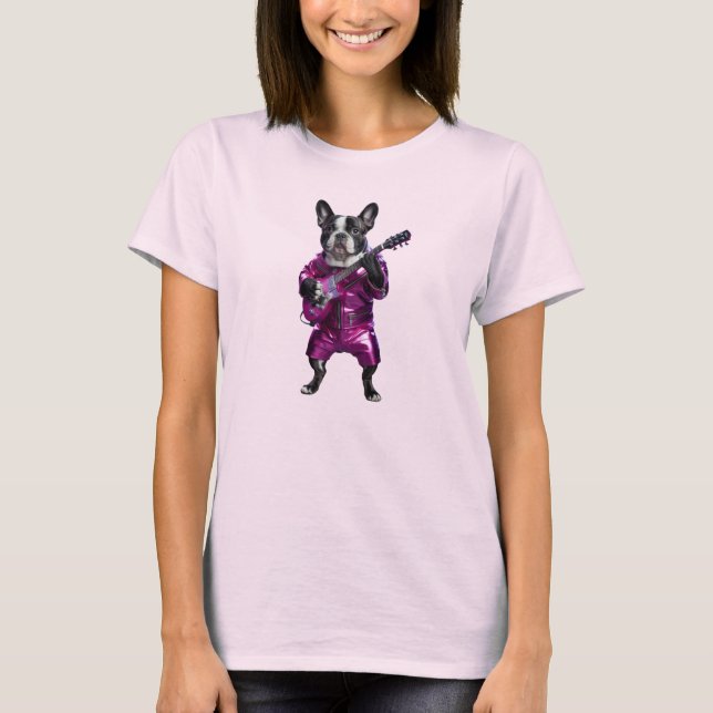 T-shirt Mignon Rock Star Bouledogue Français (Devant)