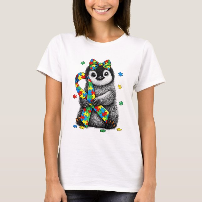 T-shirt Mignon Ruban de Puzzle de la Sensibilisation à l'A (Devant)
