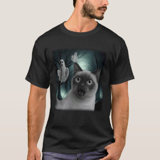 T-shirt Mignon selfie d'Halloween de chat siamois avec fan