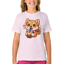 Mignon Shiba Inu d'anime buvant du Bubble Tea Kawa