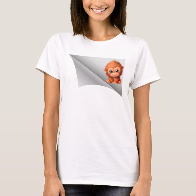 T-shirt mignon singe sous le patch (Devant)