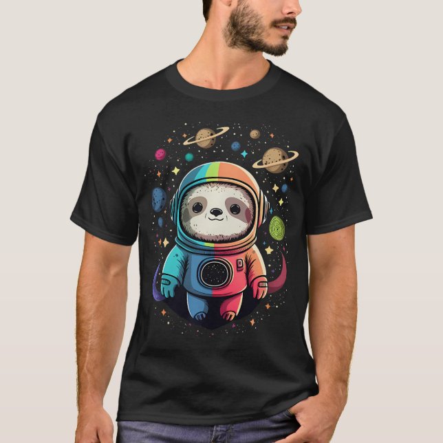T-shirt Mignon Sloth Astronaute Kawaii Dans L'espace Cosmi (Devant)