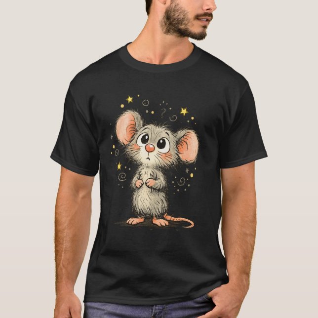 T-shirt Mignon Souris Étoilée Confuse Illustration De Dess (Devant)
