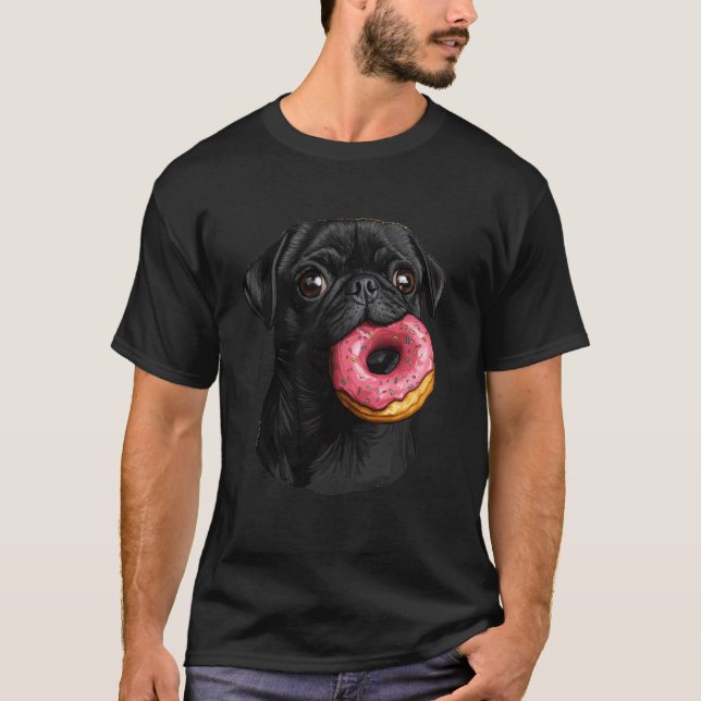 T-shirt Mignon teckel noir mangeant un donut (Devant)