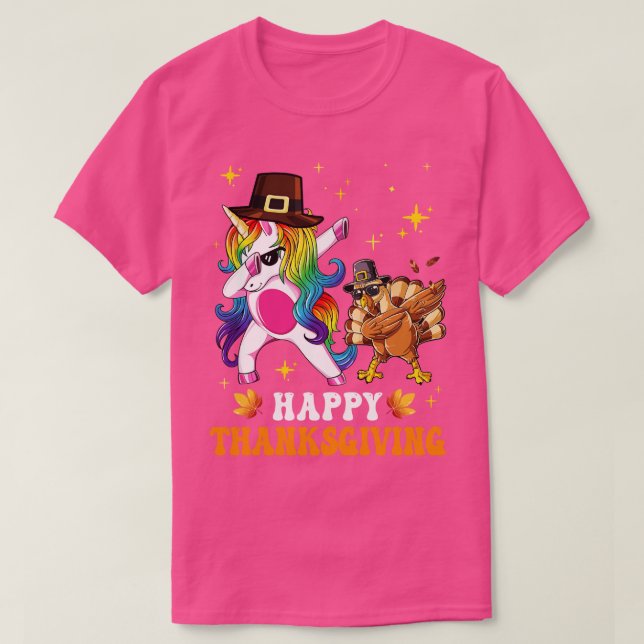 T-shirt Mignon Unicorn Thanksgiving Pour Les Filles Pèleri (Design devant)