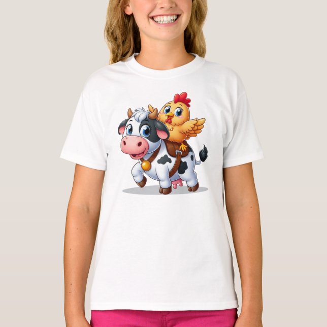 T-shirt mignon vache/poulet caricature (Devant)