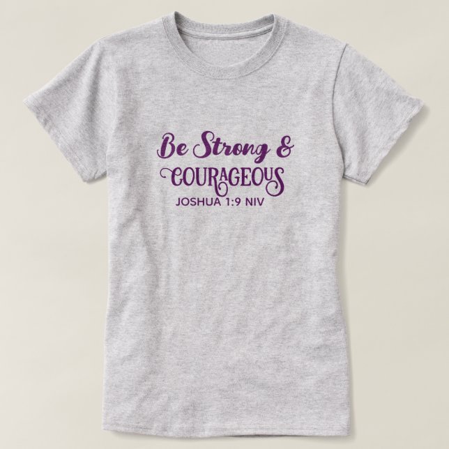 T-shirt Mignon Violet Fort et Courageux Simple Gris (Design devant)
