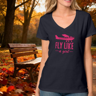 T-shirt Mignon Voler Comme Une Fille Avion Rose Aviation F