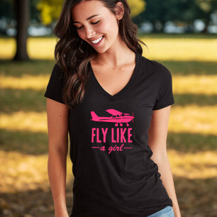 T-shirt Mignon Voler comme une fille Avion rose Aviation f