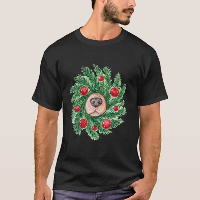 T-shirt Mignonette Noël hommes femmes chien nez wreath drô (Devant)