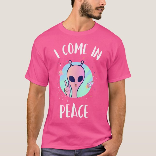 T-shirt Mignonne Alien Chemise Je Viens En Paix Drôle Alie (Devant)