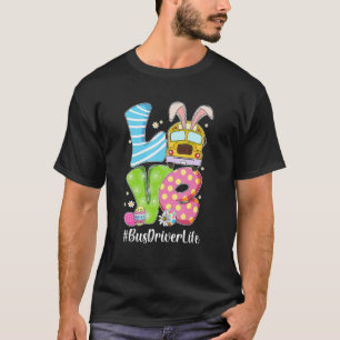 T-shirt Mignonne Amour Bunny School Bus Conducteur Vie Joy