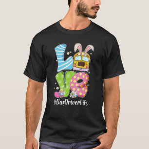 T-shirt Mignonne Amour Bunny School Bus Conducteur Vie Joy