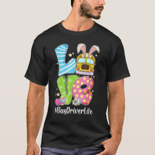 T-shirt Mignonne Amour Bunny School Bus Conducteur Vie Joy