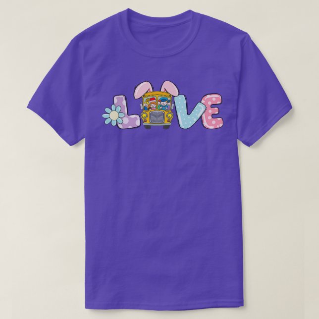 T-shirt Mignonne Amour Bunny School Bus Conducteur Vie Joy (Design devant)