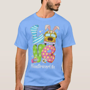 T-shirt Mignonne Amour Bunny School Bus Conducteur Vie Joy