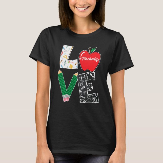 T-shirt Mignonne Amour Enseigner Retour À L'École J'Aime E (Devant)