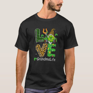 T-shirt Mignonne Amour Grand-mère Vie Plaid Leopard Gnome 