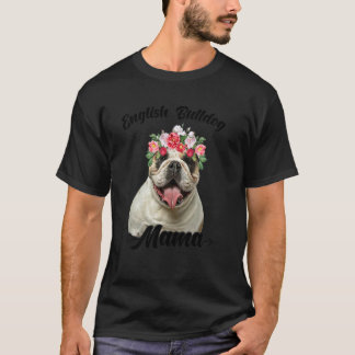 T-shirt Mignonne Anglais Bulldog Mama Flower Dog fête des