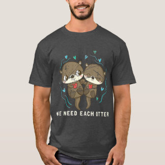 T-shirt Mignonne Animal Otter Couple Valentines Jour Cadea
