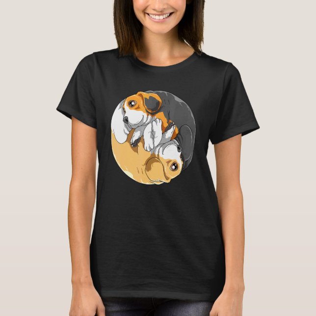 T-shirt Mignonne Beagle Chiot Yin Yang Beagle Propriétaire (Devant)