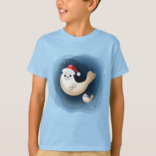T-shirt Mignonne bébé phoque avec chapeau de santa salua