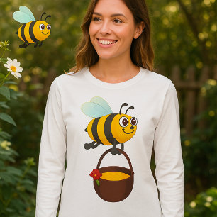T-shirt Mignonne Bee transportant un pot de miel avec fleu