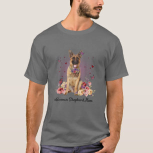T-shirt Mignonne berger allemand Maman Fleur Bonne fête d