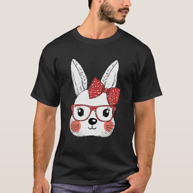 T-shirt Mignonne Bunny Visage Léopard lunettes Pâques Jour (Devant)