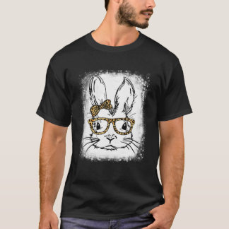 T-shirt Mignonne Bunny Visage Léopard lunettes Pâques Jour