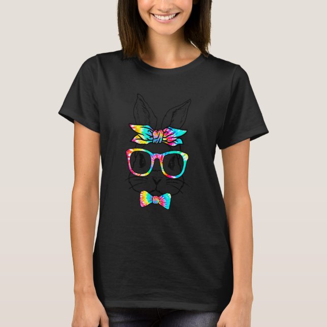 T-shirt Mignonne Bunny Visage Tie Dye Lunettes Headband Ha (Devant)
