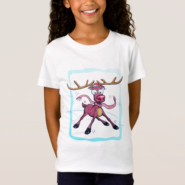 T-Shirt Mignonne cerf sur la glace Drôle Noël vacances Car (Devant)
