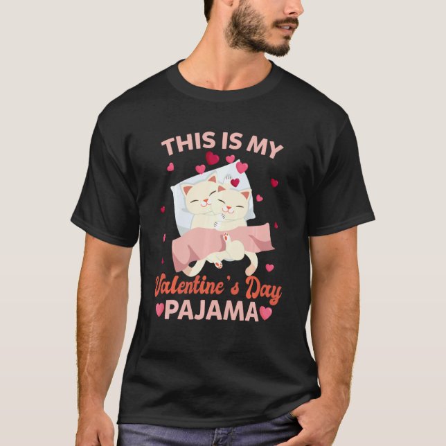 T-shirt Mignonne C'Est Mon Saint Valentin Pyjama Cat Valen (Devant)