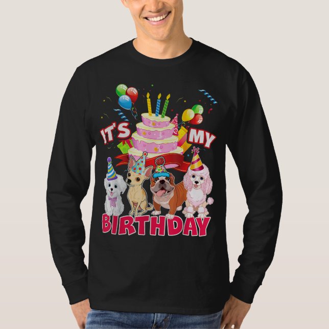 T-shirt Mignonne C'est My Birthday Chien et Chiot Theme Pa (Devant)