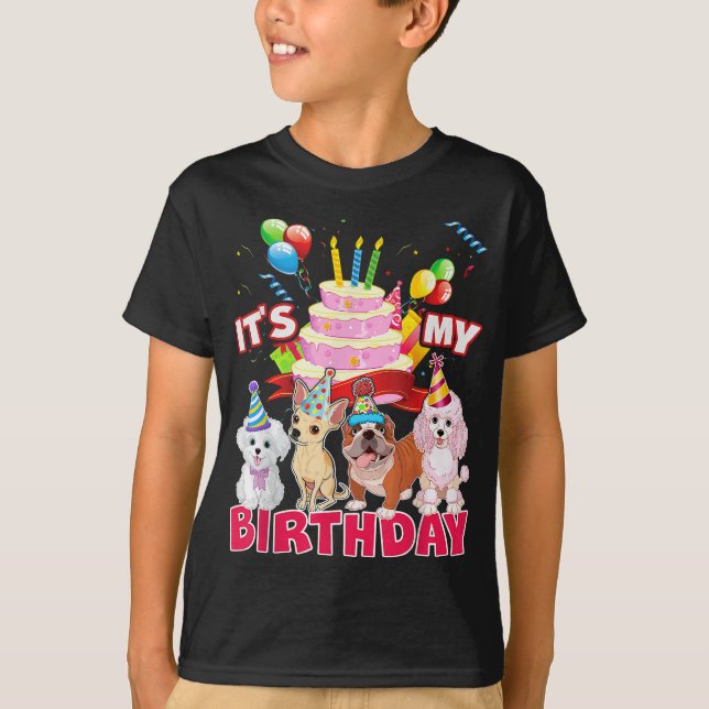 T-shirt Mignonne C'est My Birthday Chien et Chiot Theme Pa (Devant)