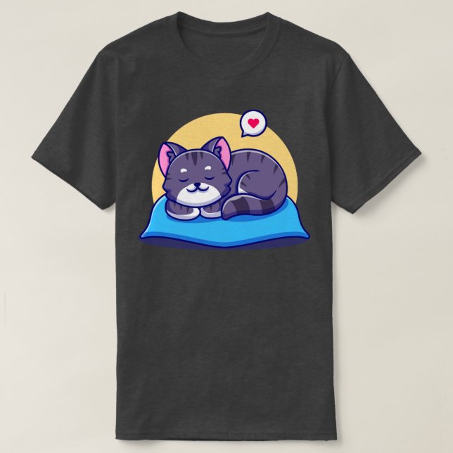 T-shirt Mignonne Chat Dormir Sur Un Dessin Coussin (Design devant)