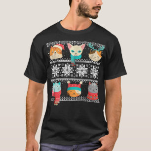 T-shirt Mignonne Chat Meow Face À Villeur Chant Noël Ki