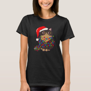 T-shirt Mignonne Chat Noël Lumières Noël Hommes Femmes Enf