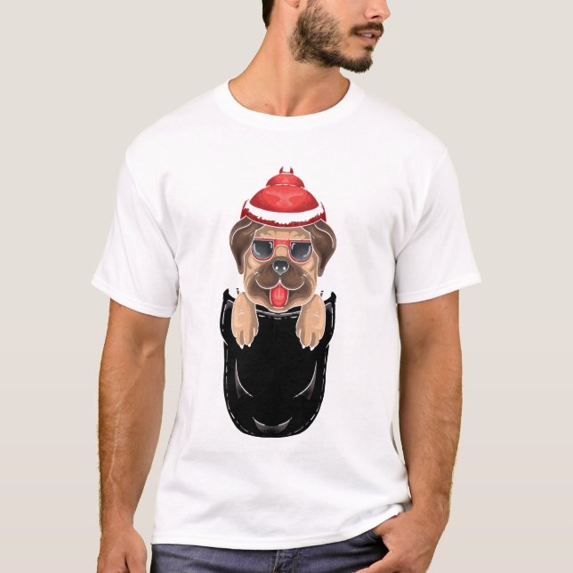 T-shirt Mignonne chien Carlin assis dans la pochette T-shi (Devant)
