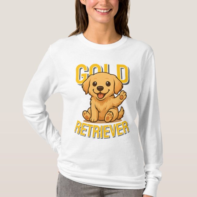 T-shirt Mignonne Chien Golden Retriever Unisex Homme Vêtem (Devant)
