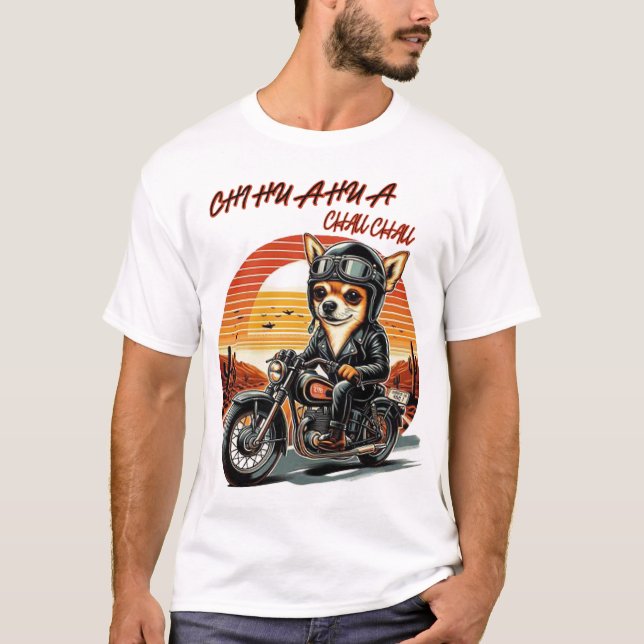 T-shirt mignonne chihuahua biker fille amoureux des chiens (Devant)