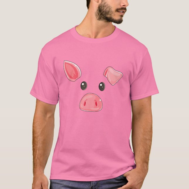 T-shirt Mignonne Cochon Visage Halloween Costume Cochon Fa (Devant)