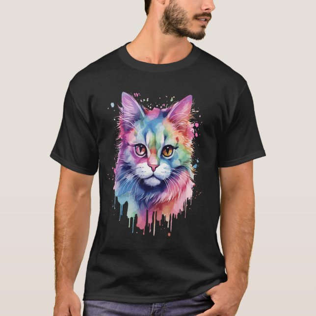 T-shirt Mignonne Colorful Maine Coon Visage de chat pour A (Devant)