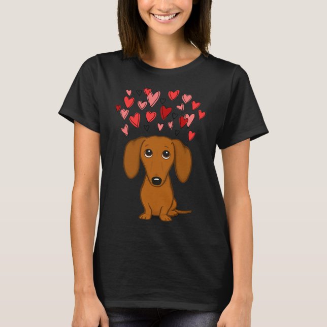 T-shirt Mignonne Dachshund Aux Coeurs (Devant)