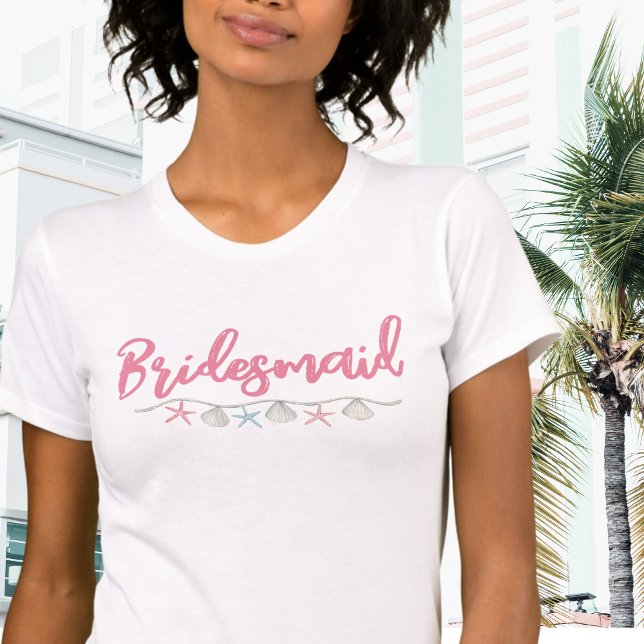 T-shirt Mignonne Demoiselle d'Honneur Rose pour Enterremen (Cute Pink Beach Bridesmaid T-Shirt )